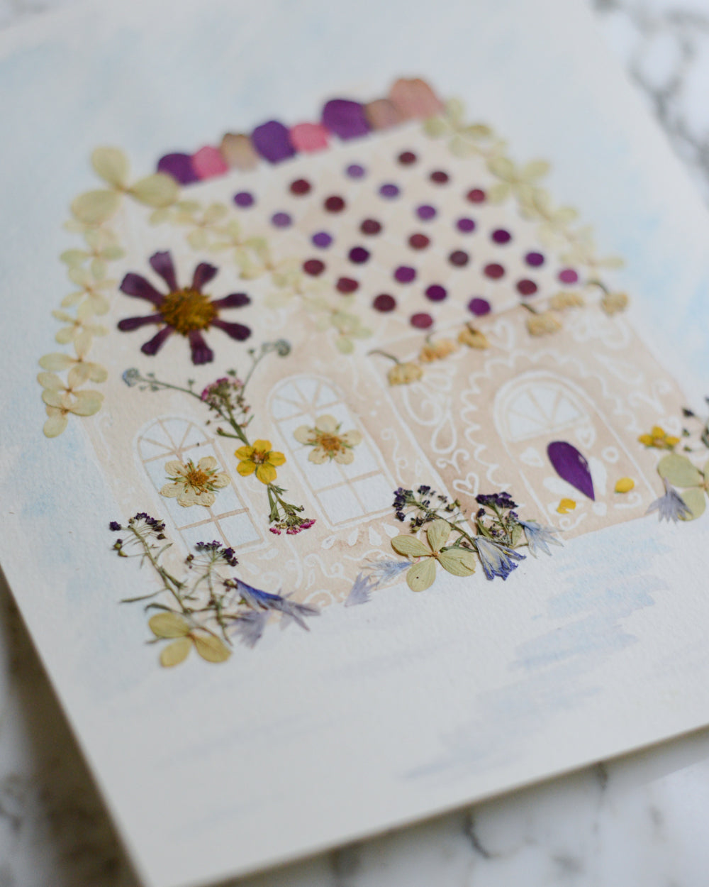Flowers and Sugar 1 - Original Artwork, 8x10" Watercolor and Pressed Flowers