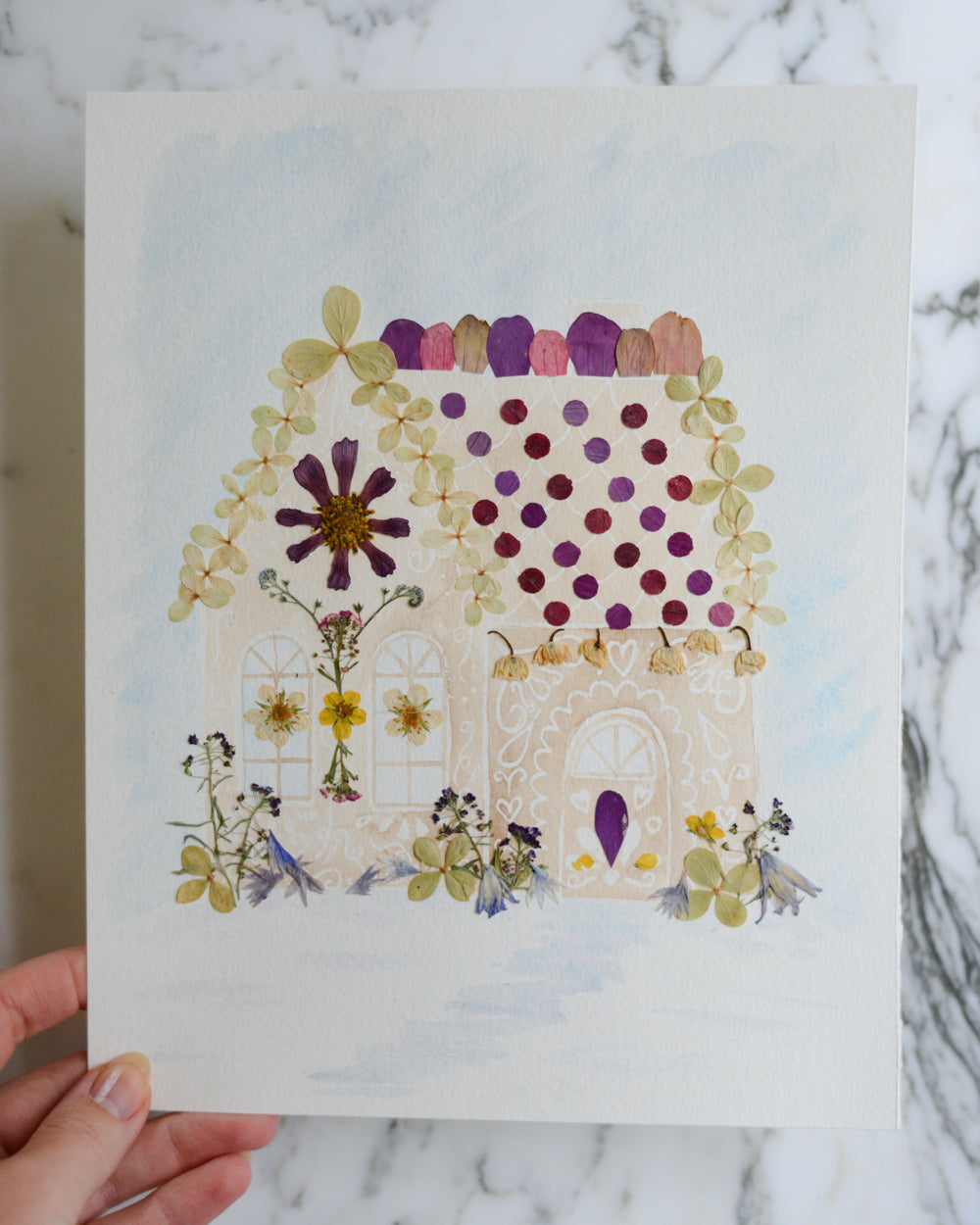 Flowers and Sugar 1 - Original Artwork, 8x10" Watercolor and Pressed Flowers