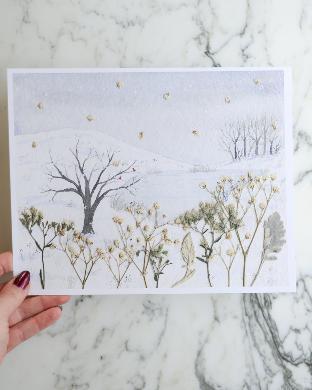 Snow Day - Watercolor Flowerscape Print