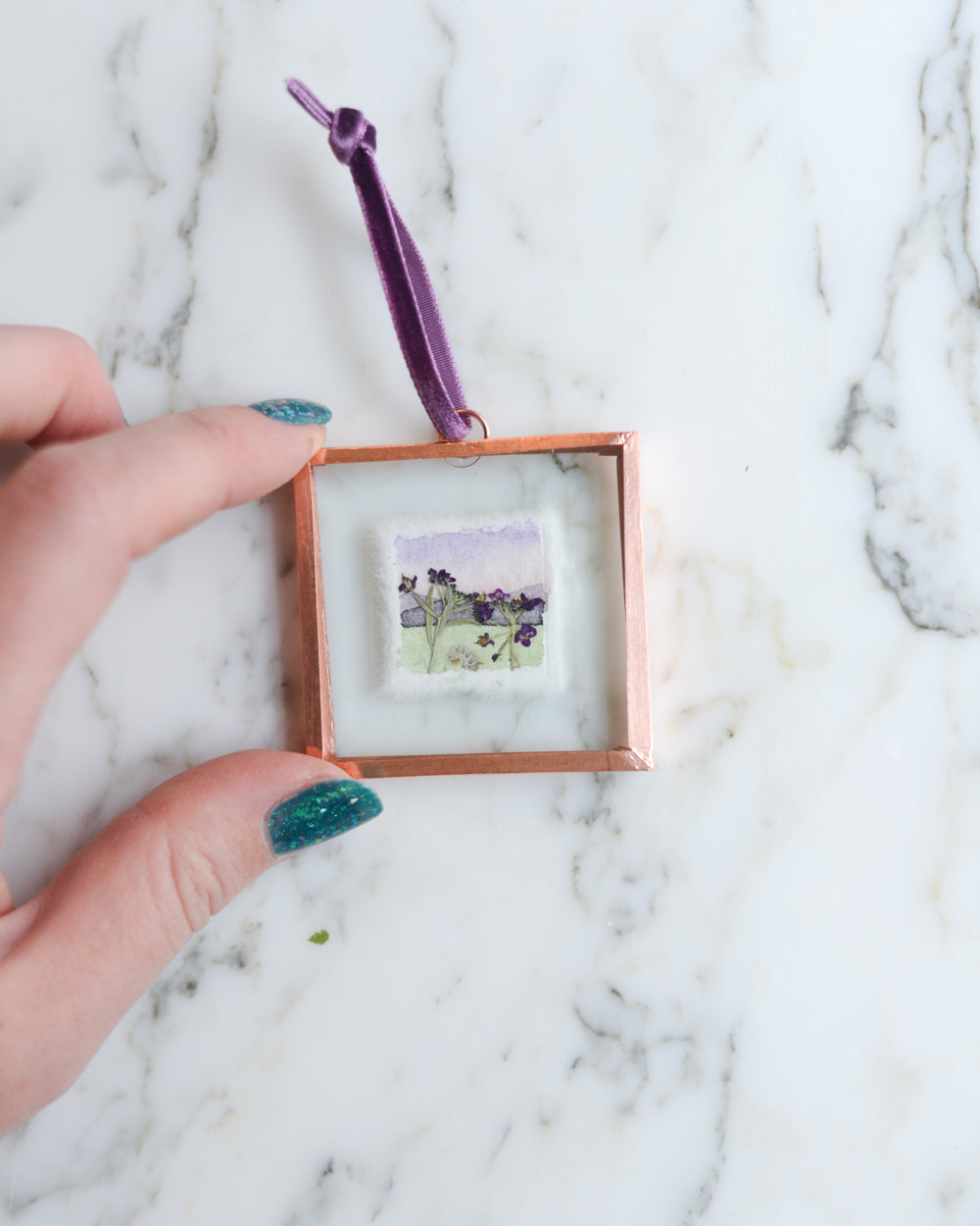 Watercolor Flowerscape Ornament - Small Square