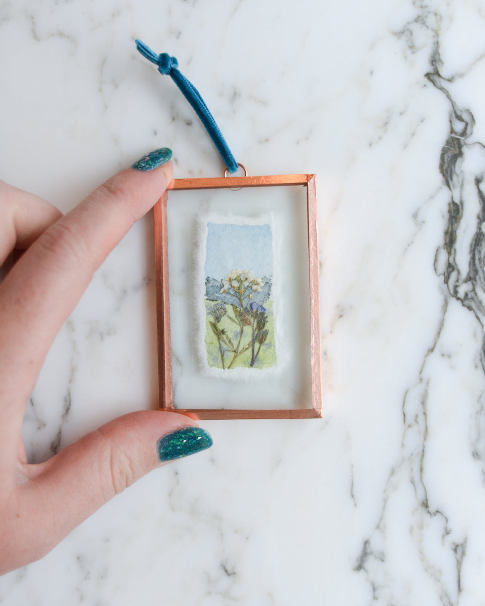 Watercolor Flowerscape Ornament - Small Rectangle