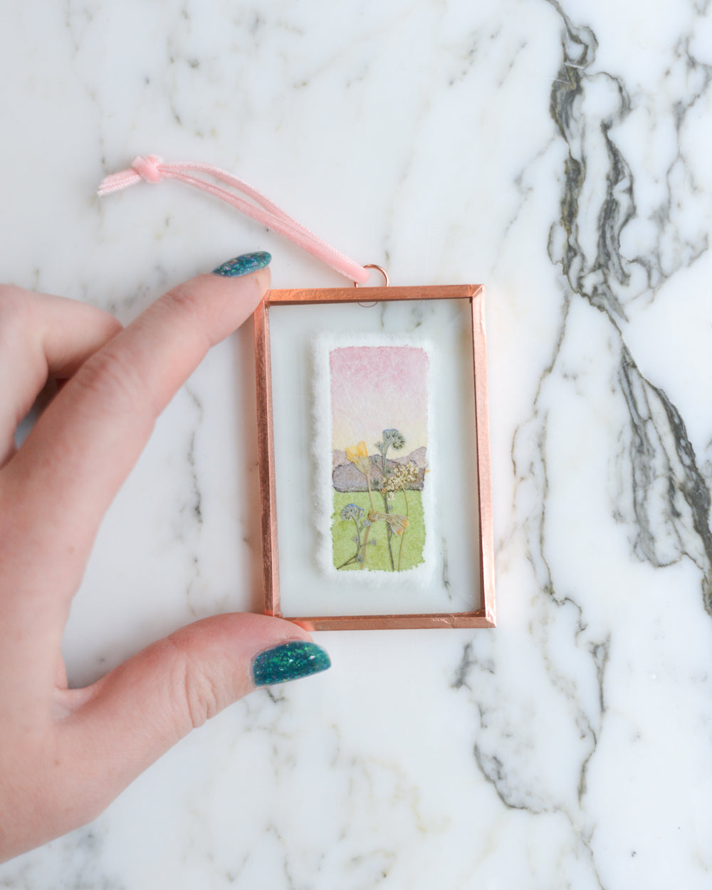 Watercolor Flowerscape Ornament - Small Rectangle