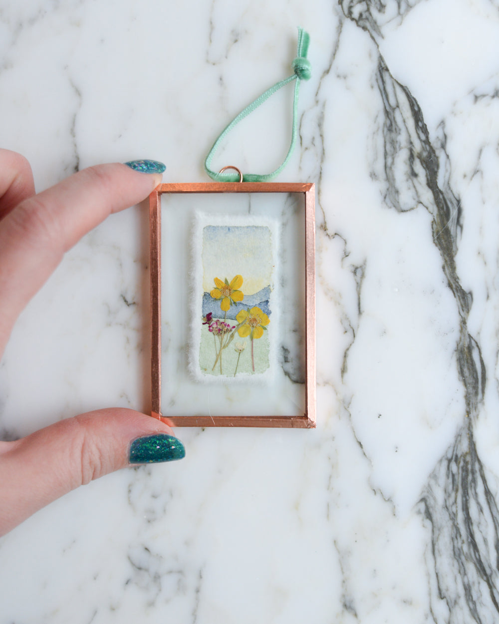 Watercolor Flowerscape Ornament - Small Rectangle
