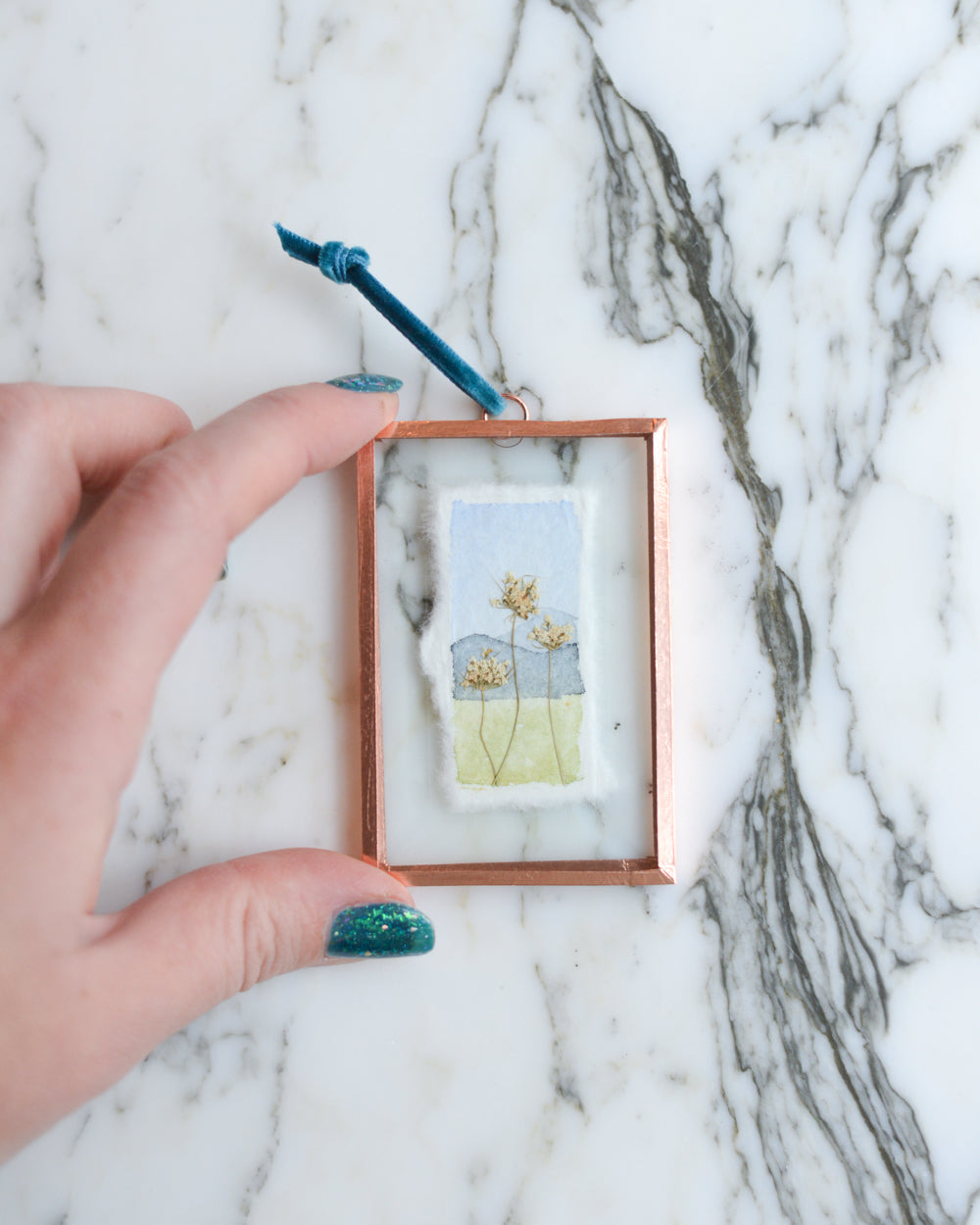 Watercolor Flowerscape Ornament - Small Rectangle