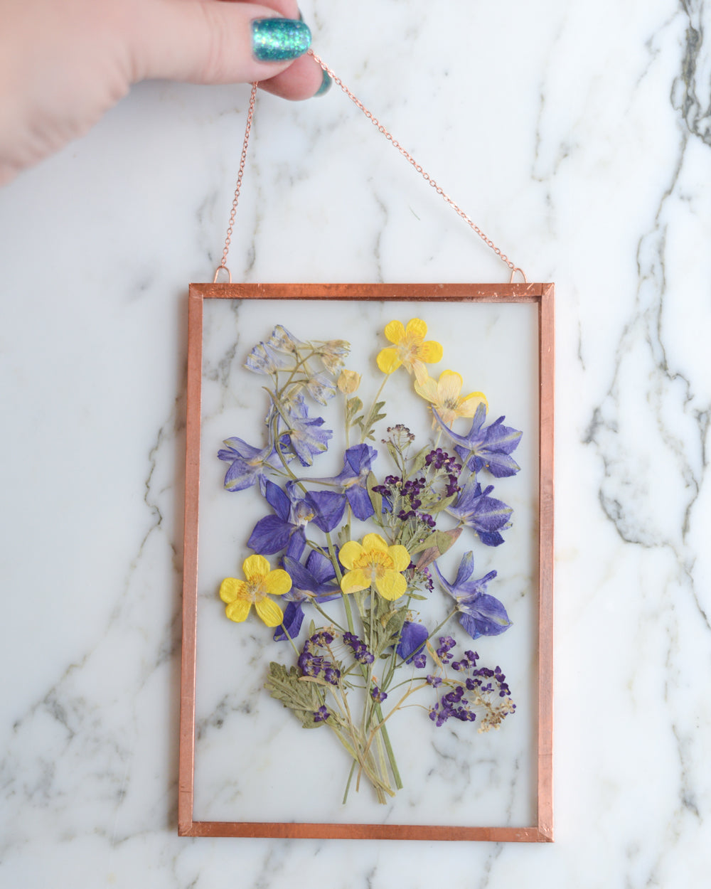 Larkspur Bouquet - Glass and Copper Wall Hanging