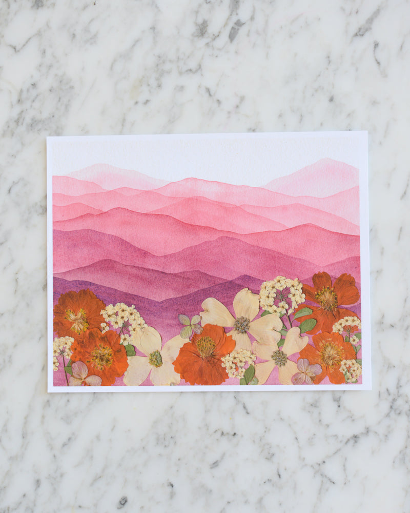 Mountain Home - Maroon & Orange - Watercolor Flowerscape Print artwork