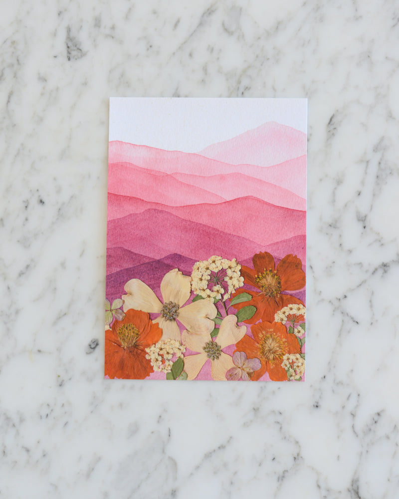 Mountain Home - Maroon & Orange - Watercolor Flowerscape Print artwork