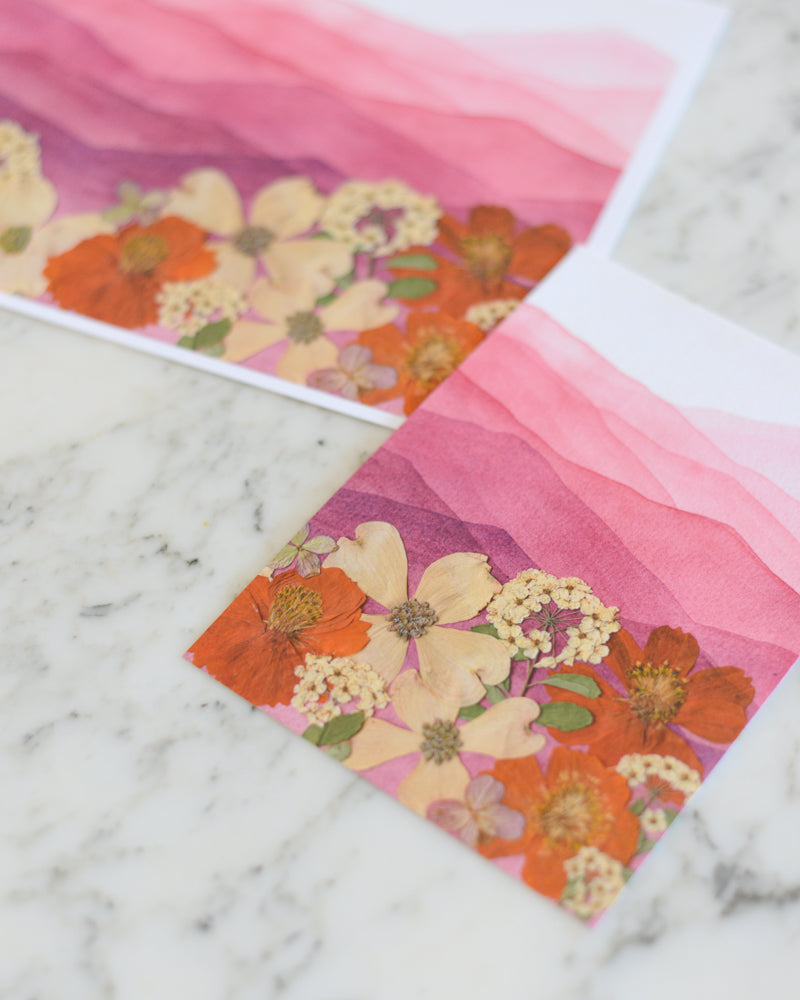 Mountain Home - Maroon & Orange - Watercolor Flowerscape Print artwork