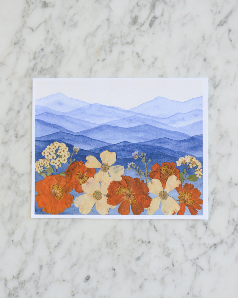 Mountain Home - Blue & Orange - Watercolor Flowerscape Print artwork
