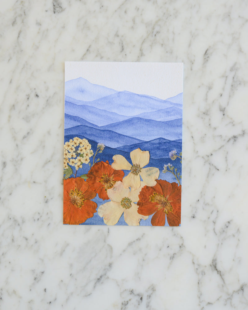 Mountain Home - Blue & Orange - Watercolor Flowerscape Print artwork