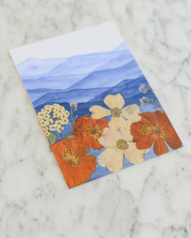 Mountain Home - Blue & Orange - Watercolor Flowerscape Print artwork