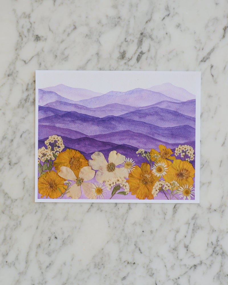 Mountain Home - Purple & Gold - Watercolor Flowerscape Print artwork