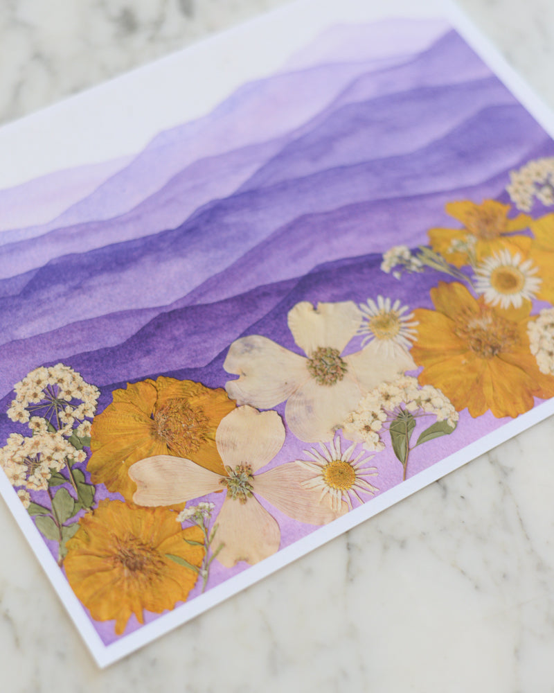 Mountain Home - Purple & Gold - Watercolor Flowerscape Print artwork