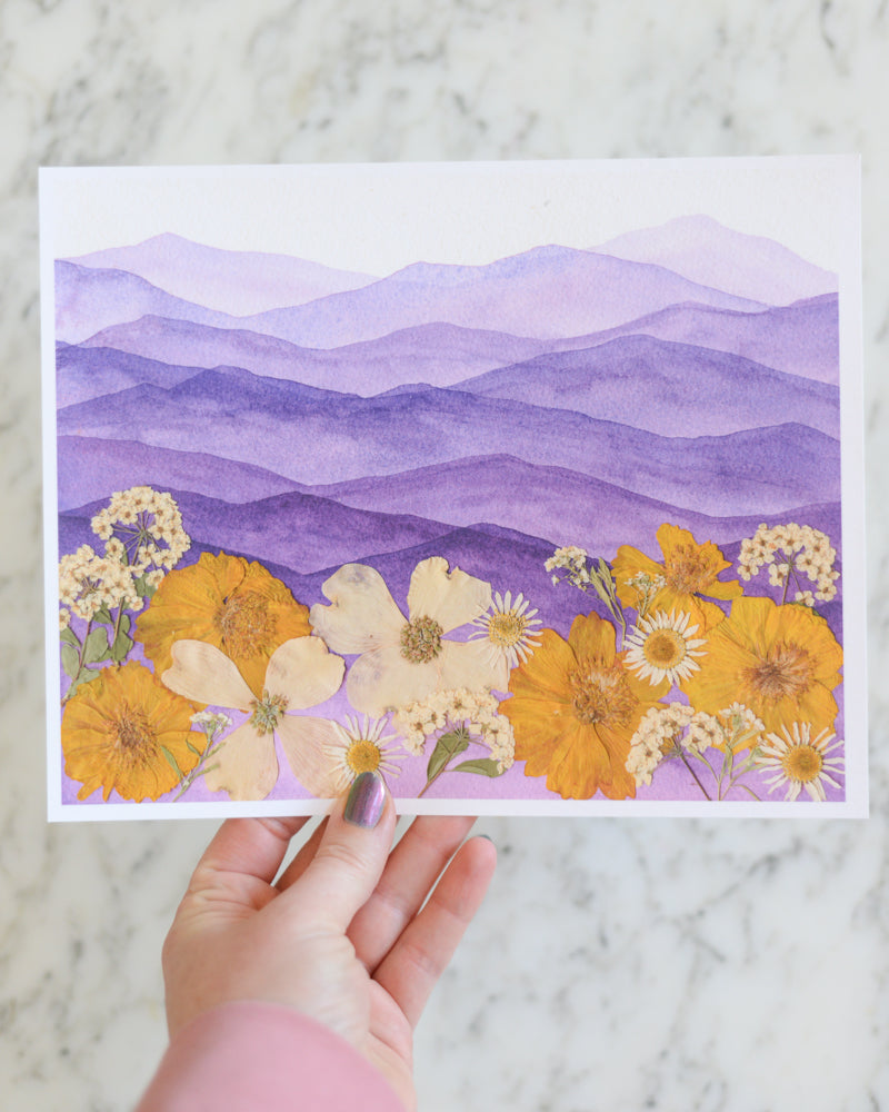 Mountain Home - Purple & Gold - Watercolor Flowerscape Print artwork