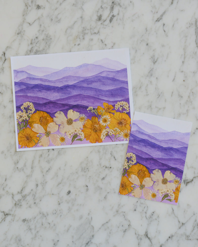 Mountain Home - Purple & Gold - Watercolor Flowerscape Print artwork