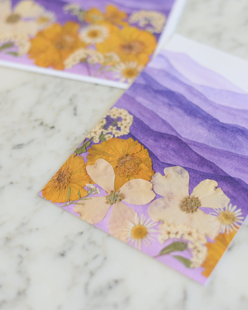 Mountain Home - Purple & Gold - Watercolor Flowerscape Print artwork