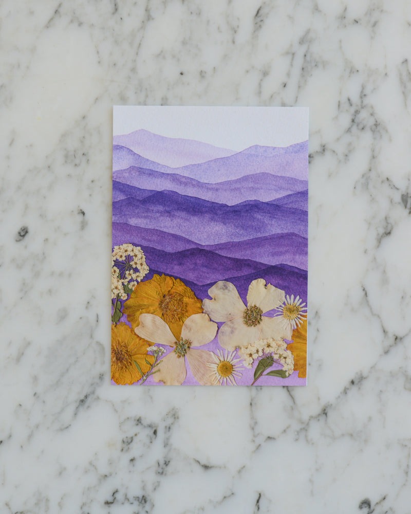 Mountain Home - Purple & Gold - Watercolor Flowerscape Print artwork