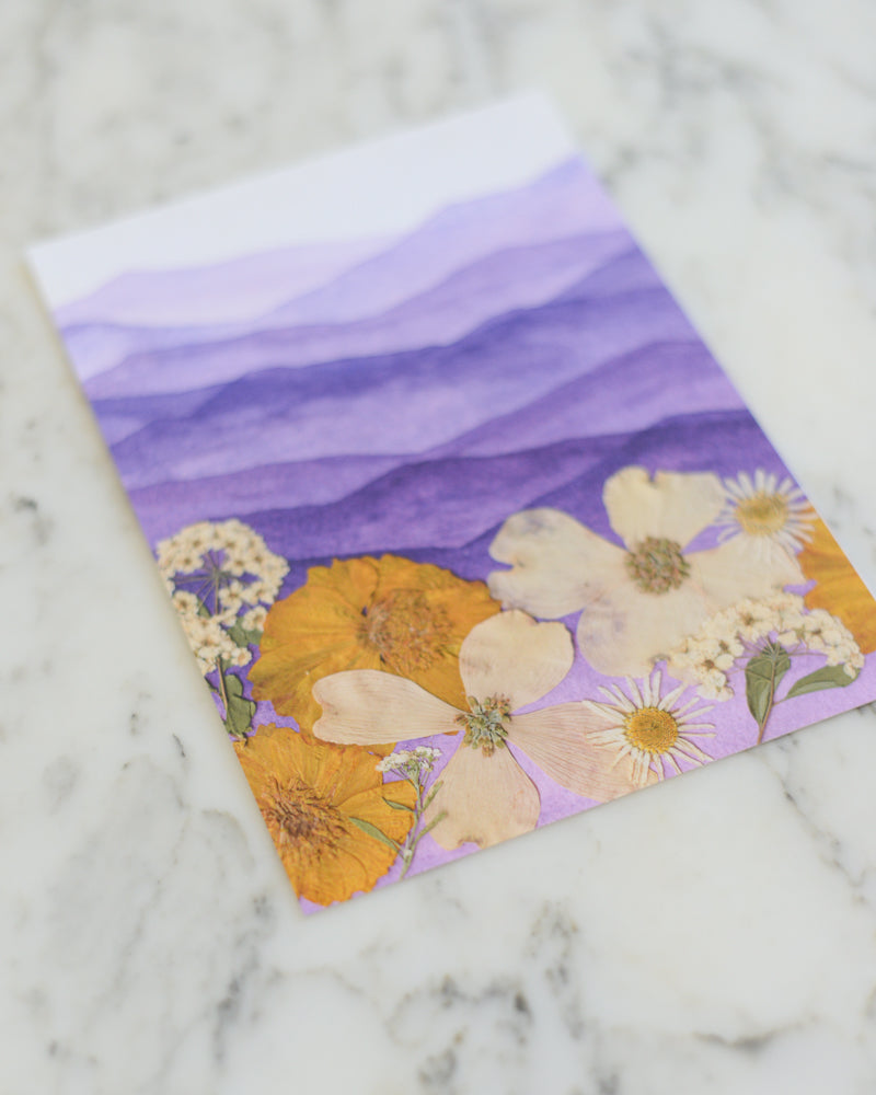 Mountain Home - Purple & Gold - Watercolor Flowerscape Print artwork