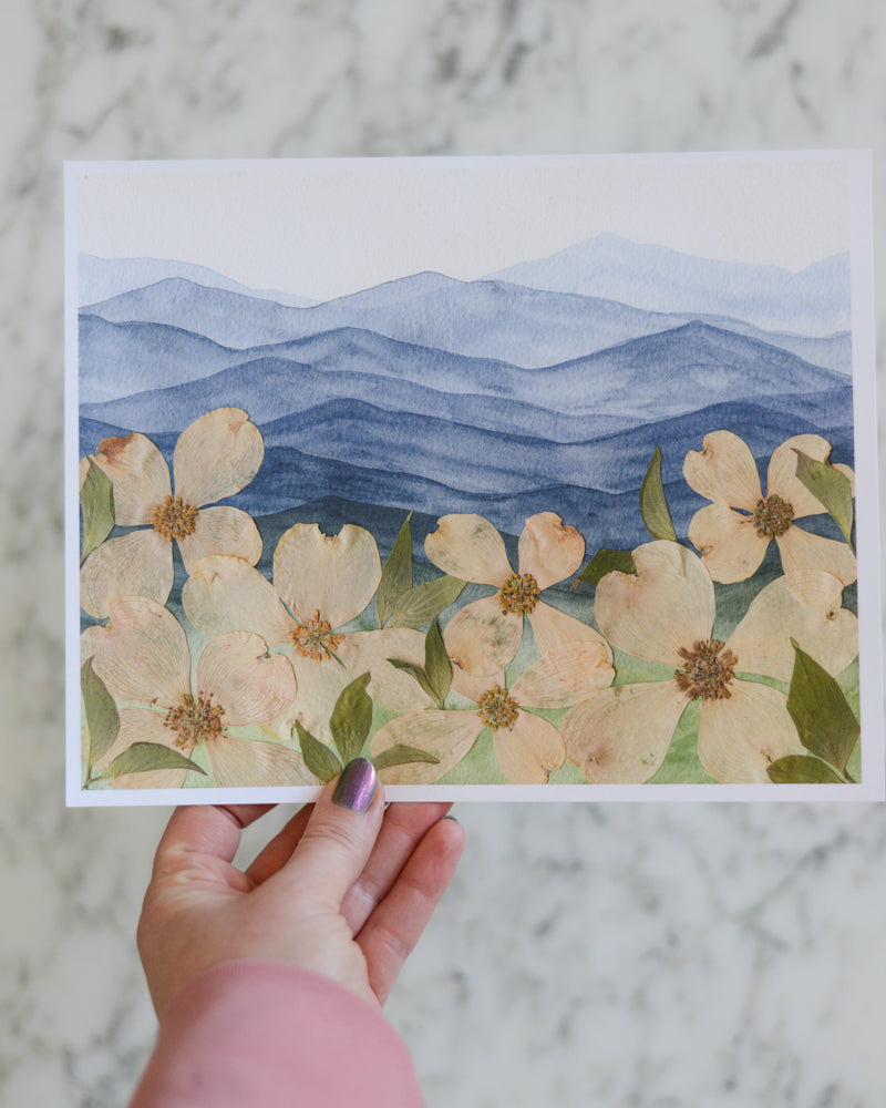 Mountain Home - Blue Ridge Dogwoods - Watercolor Flowerscape Print artwork