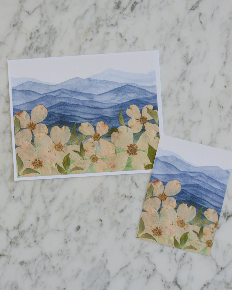 Mountain Home - Blue Ridge Dogwoods - Watercolor Flowerscape Print artwork