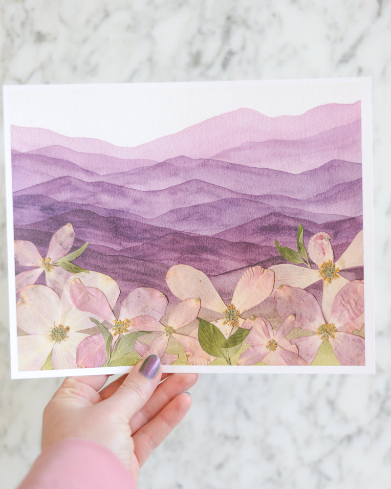 Mountain Home - Dogwoods at Dawn - Watercolor Flowerscape Print artwork
