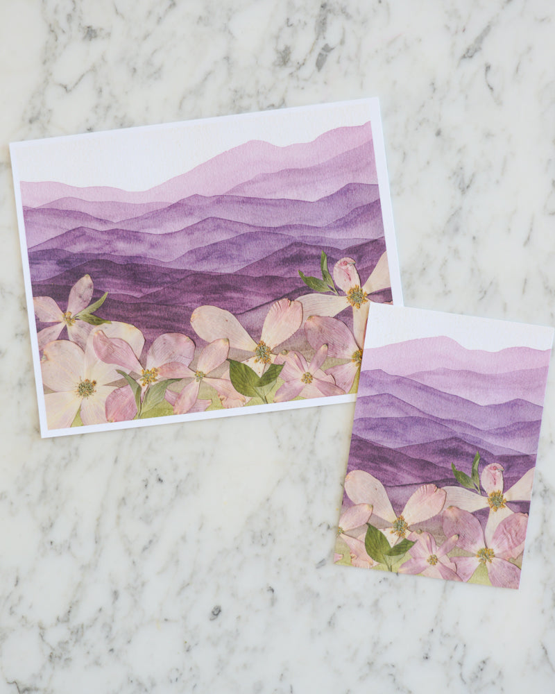 Mountain Home - Dogwoods at Dawn - Watercolor Flowerscape Print artwork