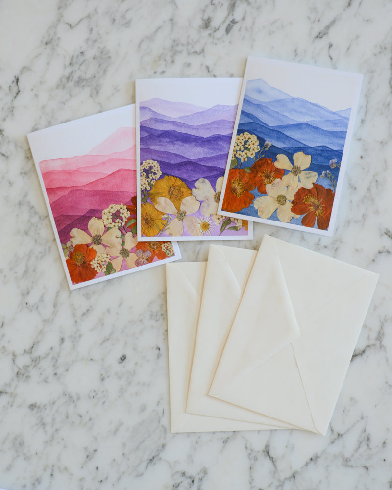 Colorful Mountain Home - Blank Watercolor Greeting Cards, set of 3+ with envelopes