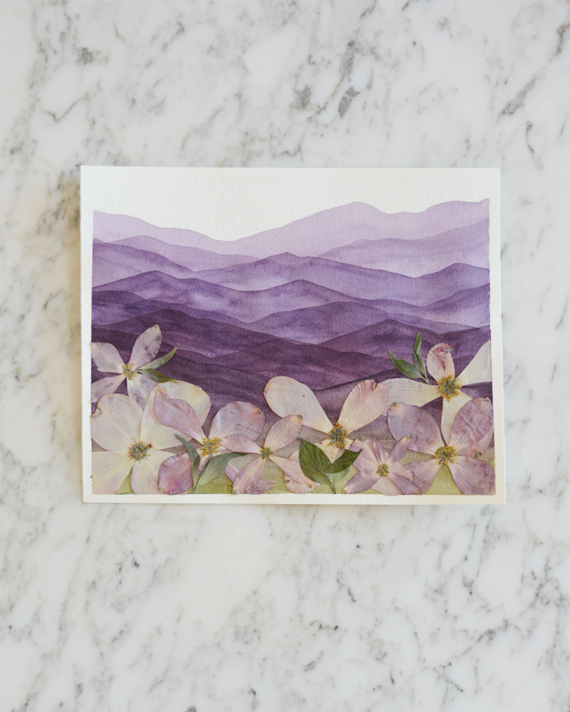 Mountain Home - Dogwoods at Dawn - Original Artwork, 8x10" Watercolor and Pressed Flowers