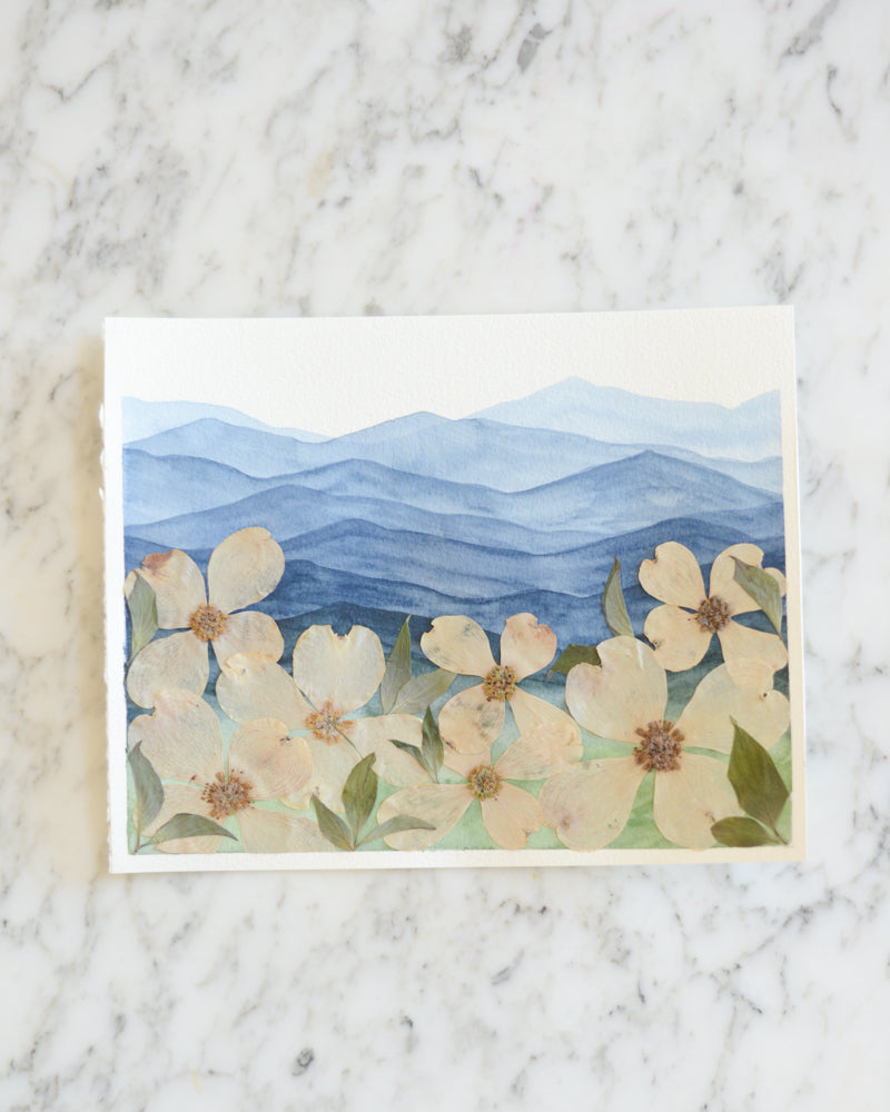 Mountain Home - Blue Ridge Dogwoods - Original Artwork, 8x10" Watercolor and Pressed Flowers