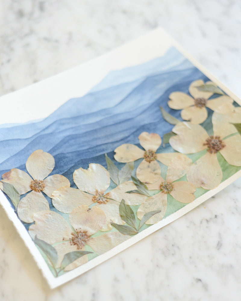 Mountain Home - Blue Ridge Dogwoods - Original Artwork, 8x10" Watercolor and Pressed Flowers