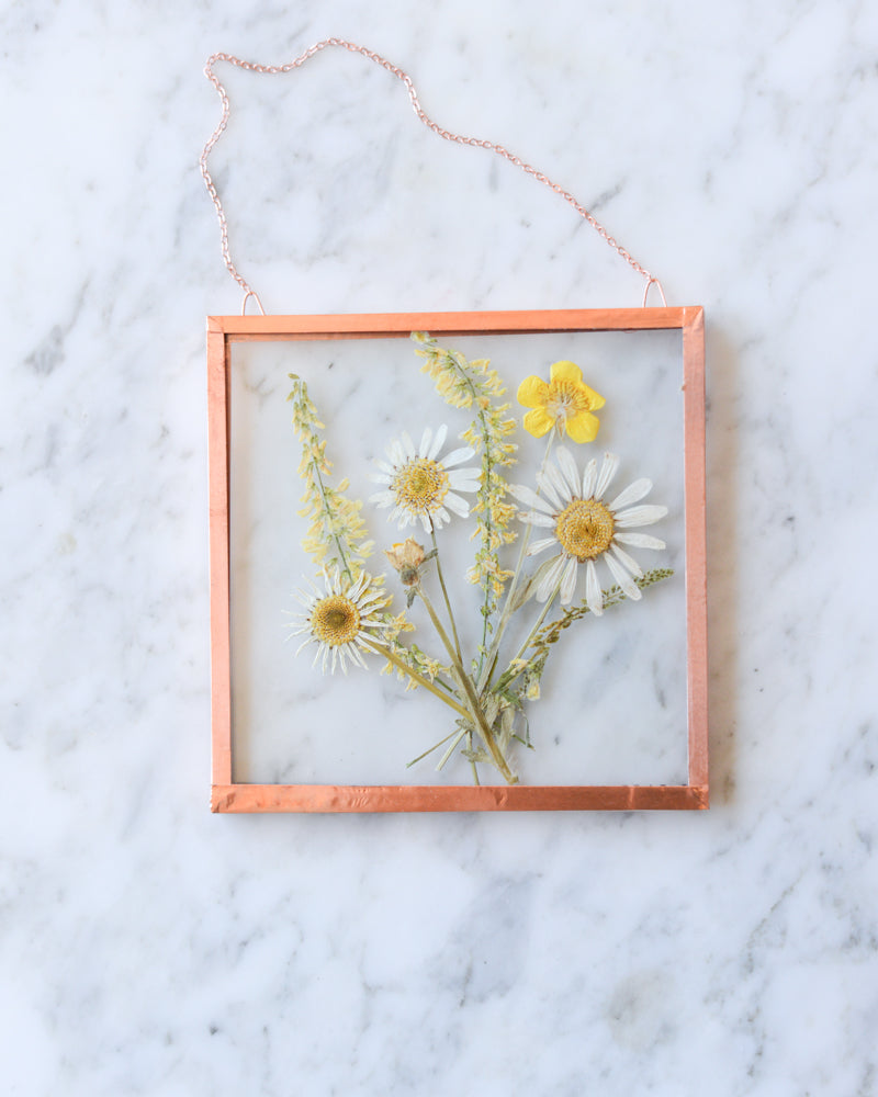 Daisy Bouquet - Small Glass and Copper Wall Hanging