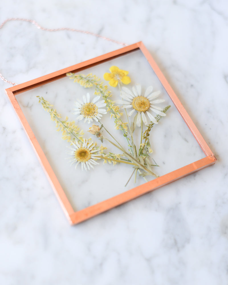 Daisy Bouquet - Small Glass and Copper Wall Hanging