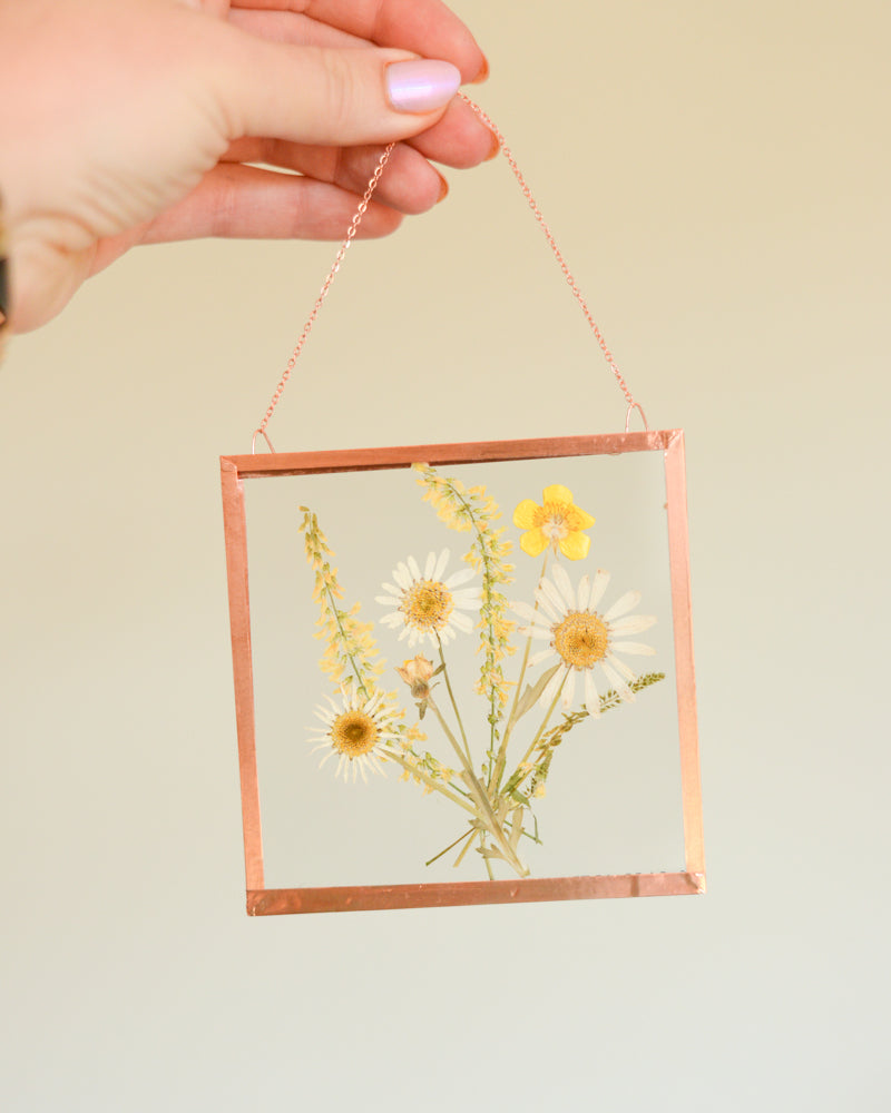 Daisy Bouquet - Small Glass and Copper Wall Hanging