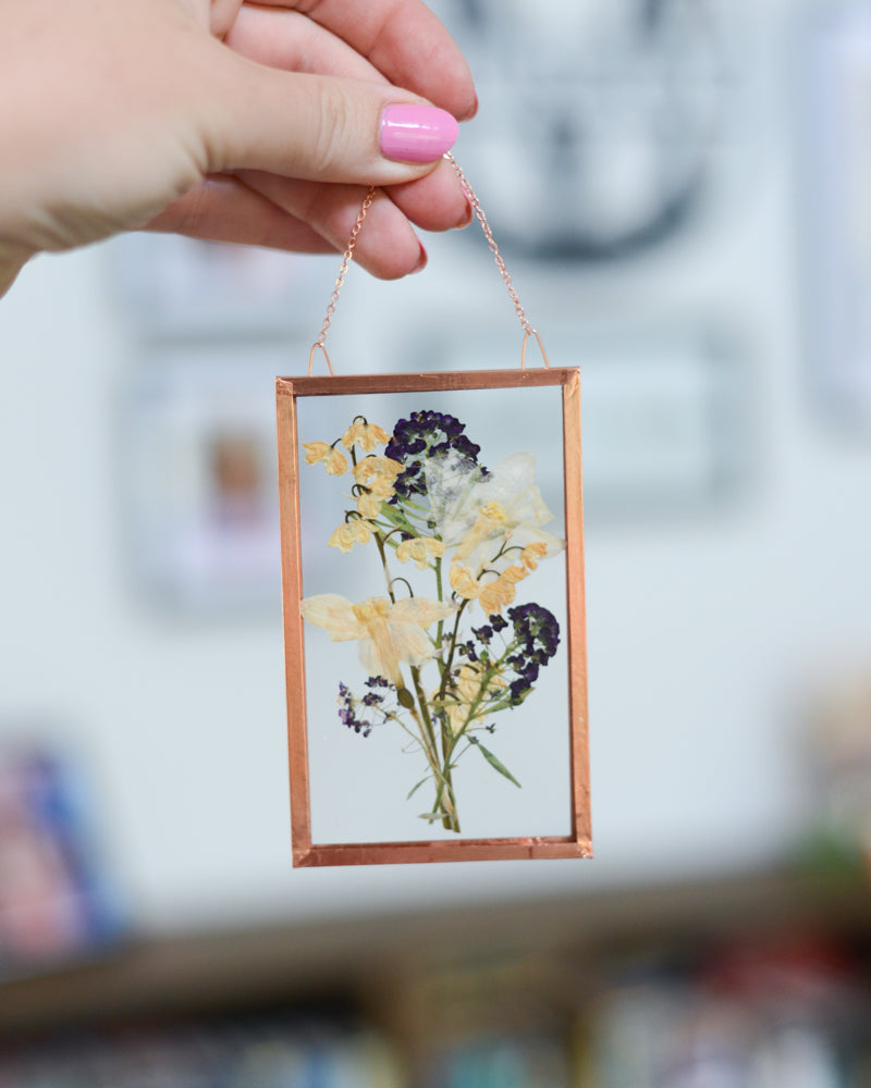 Lily of the Valley Bouquet - Small Glass and Copper Wall Hanging