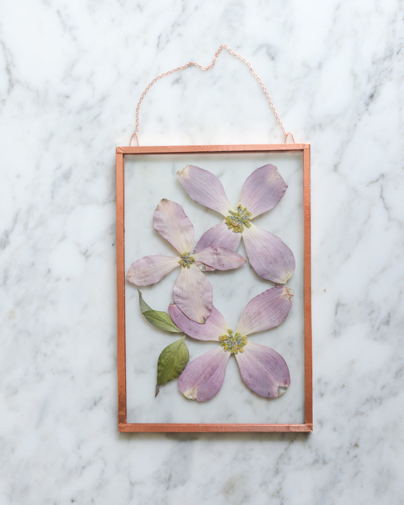 Pink Dogwood - Glass and Copper Wall Hanging
