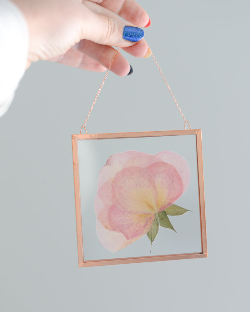 Pink Rose - Small Glass and Copper Wall Hanging