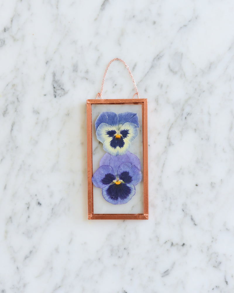Blue Pansies - Small Glass and Copper Wall Hanging
