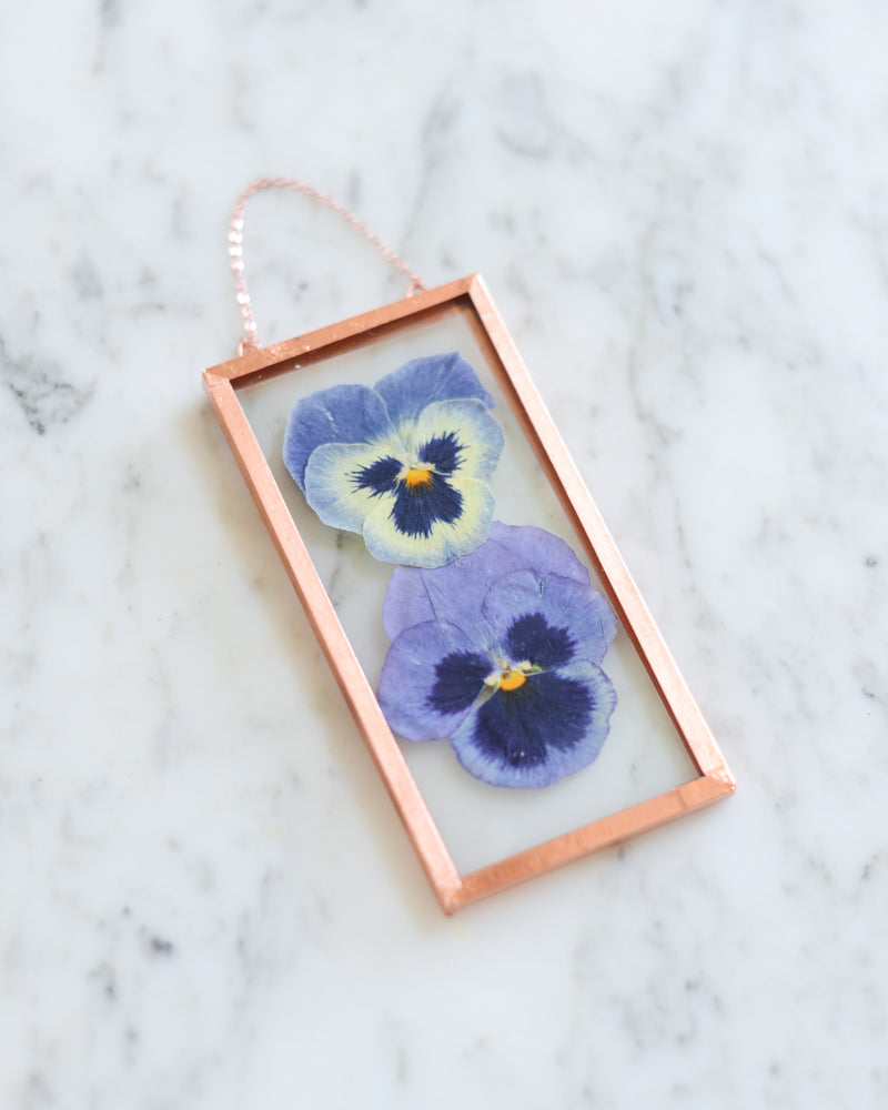 Blue Pansies - Small Glass and Copper Wall Hanging