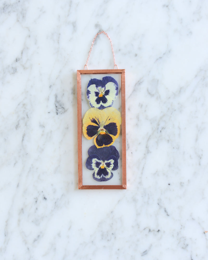 Pansies - Small Glass and Copper Wall Hanging