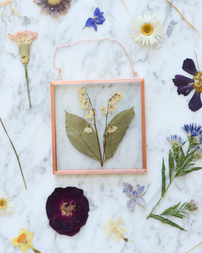 Birth Flowers - Real Pressed Flowers in Small Glass and Copper Wall Hanging
