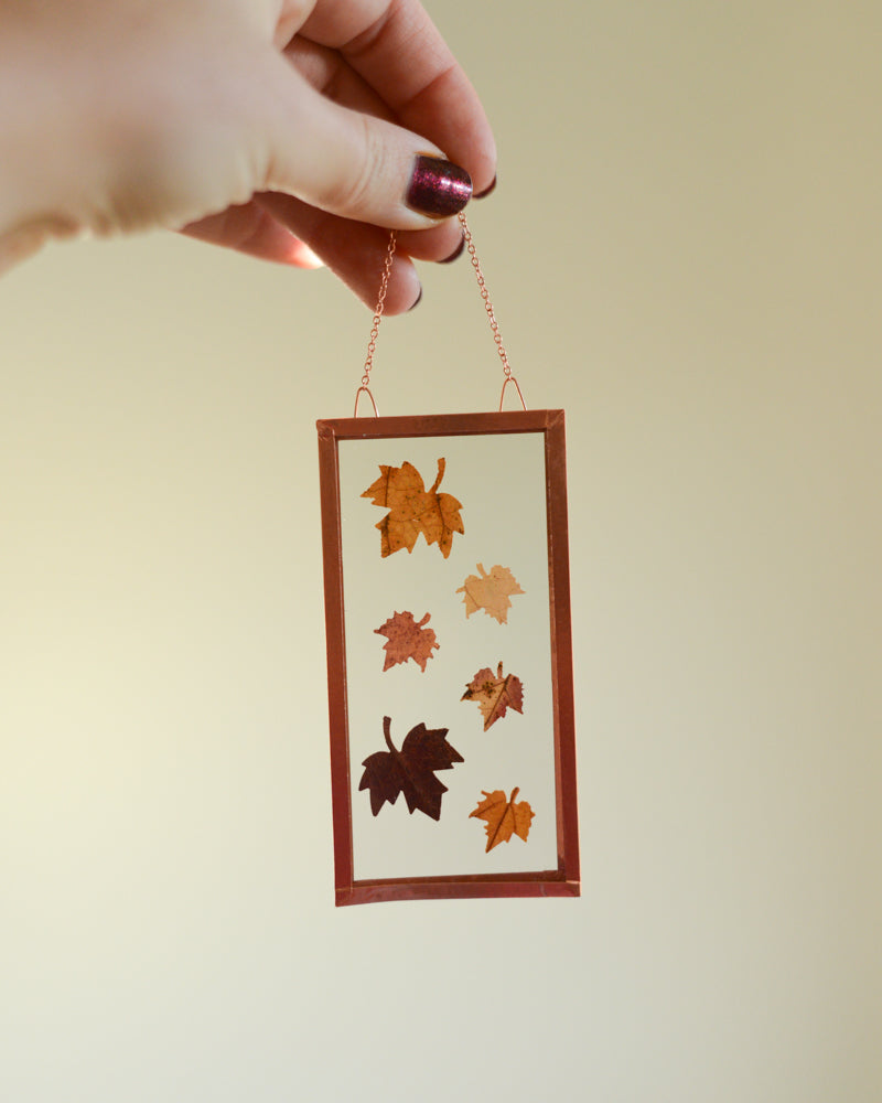 Tiny Maple Leaves - Small Glass and Copper Wall Hanging