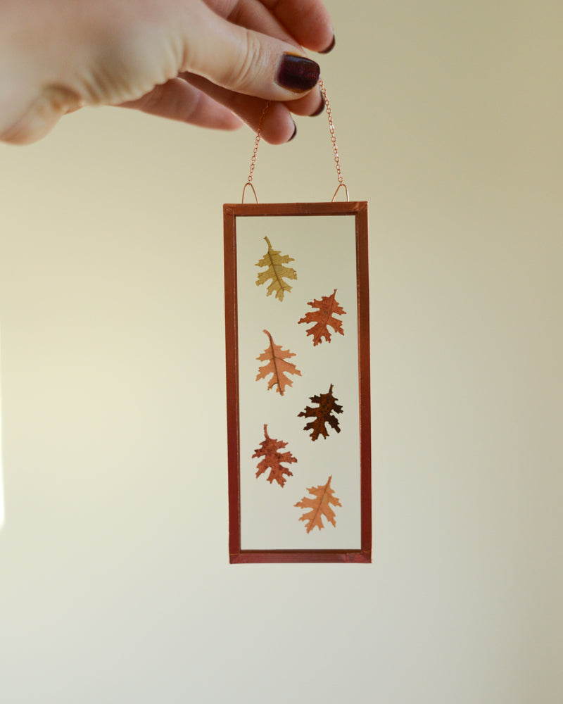 Tiny Oak Leaves - Small Glass and Copper Wall Hanging
