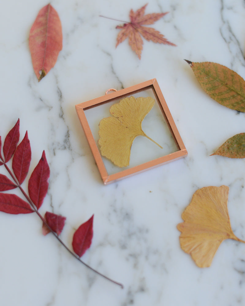 Ginkgo - Tiny Glass and Copper Wall Hanging