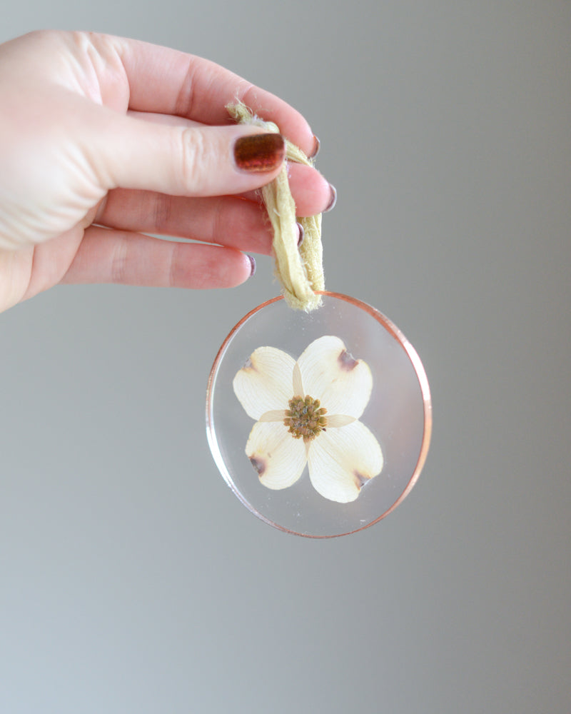 ACRYLIC Round Ornament - white dogwood
