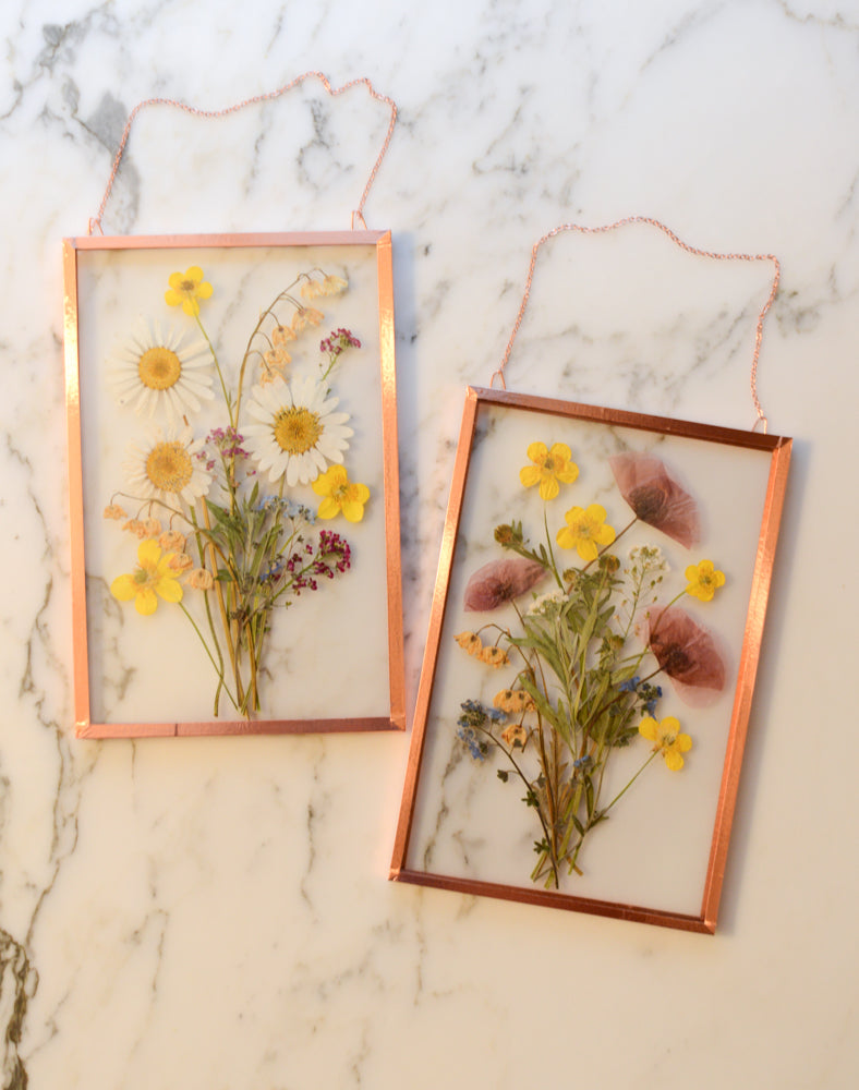 Family Bouquet - Real Pressed Flowers in Glass and Copper