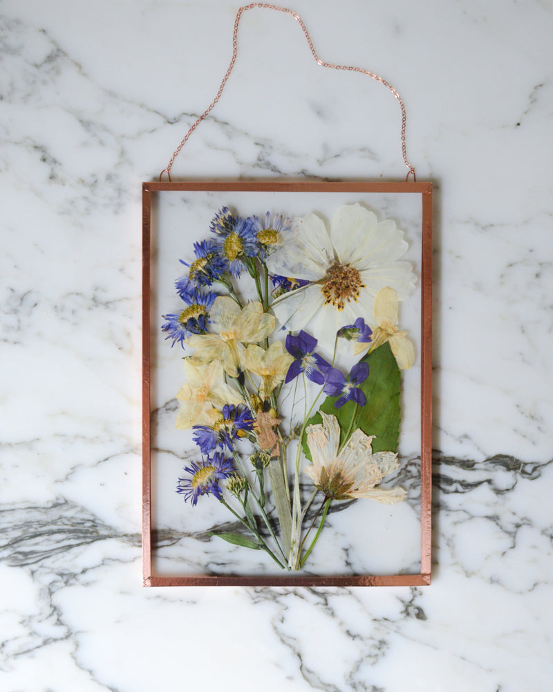 Family Bouquet - Real Pressed Flowers in Glass and Copper