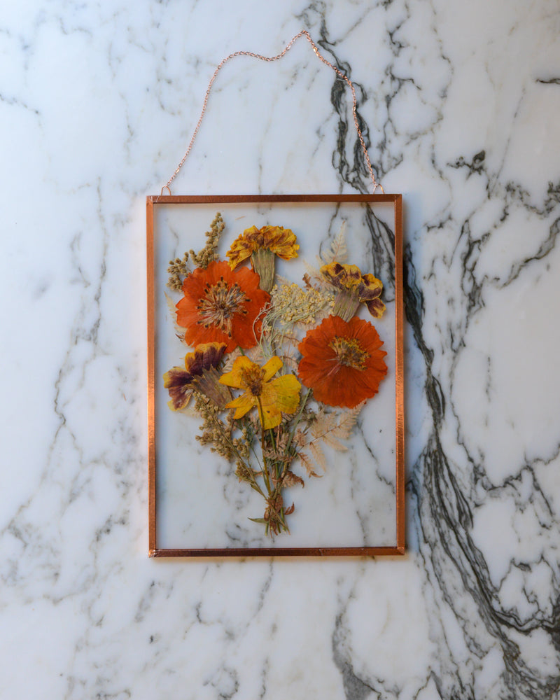 Family Bouquet - Real Pressed Flowers in Glass and Copper
