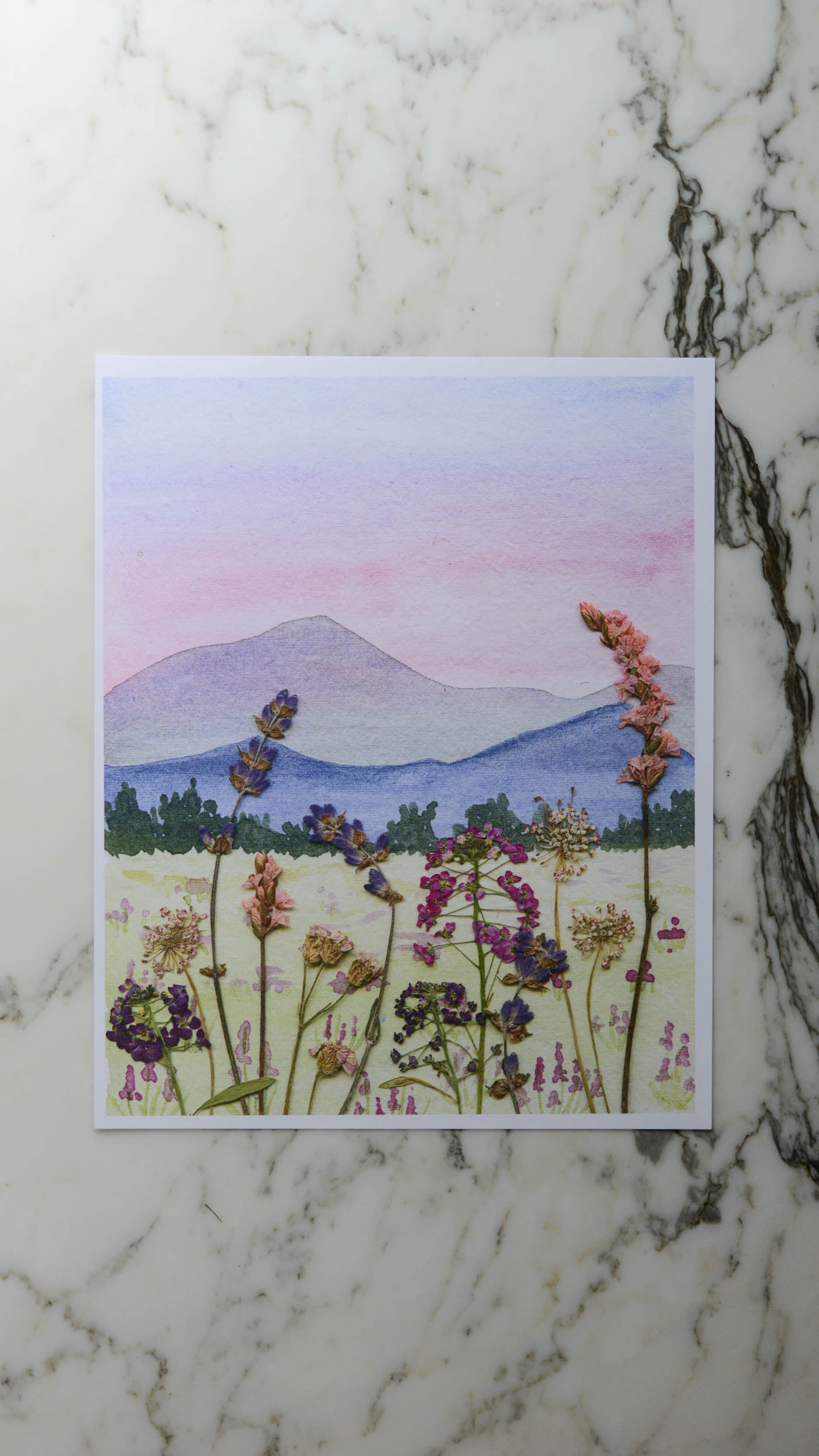 Foothills Sunset - Watercolor Flowerscape Print artwork