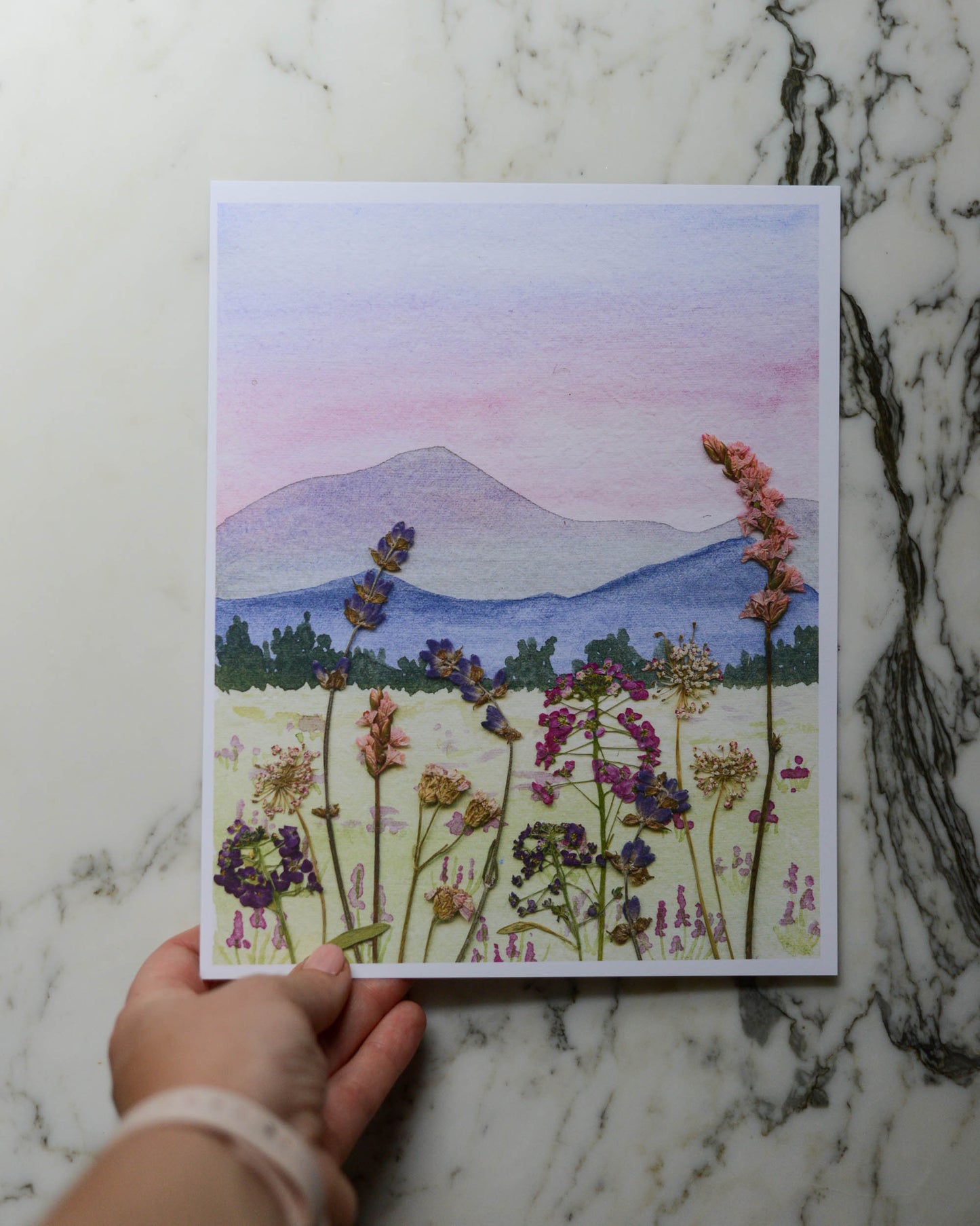 Foothills Sunset - Watercolor Flowerscape Print artwork