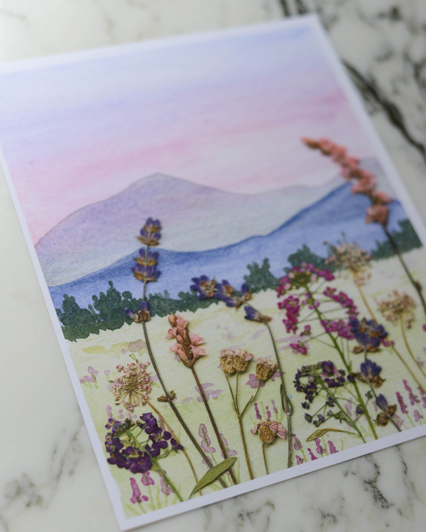 Foothills Sunset - Watercolor Flowerscape Print artwork